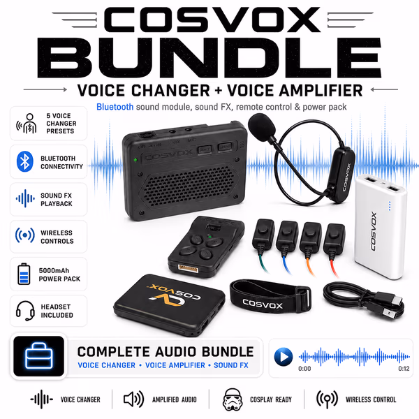 cosvox-bundle-pic-2.png COSVOX Complete Stormtrooper Voice Changer & Amplifier Bundle – Bluetooth Sound FX, Wireless Controls